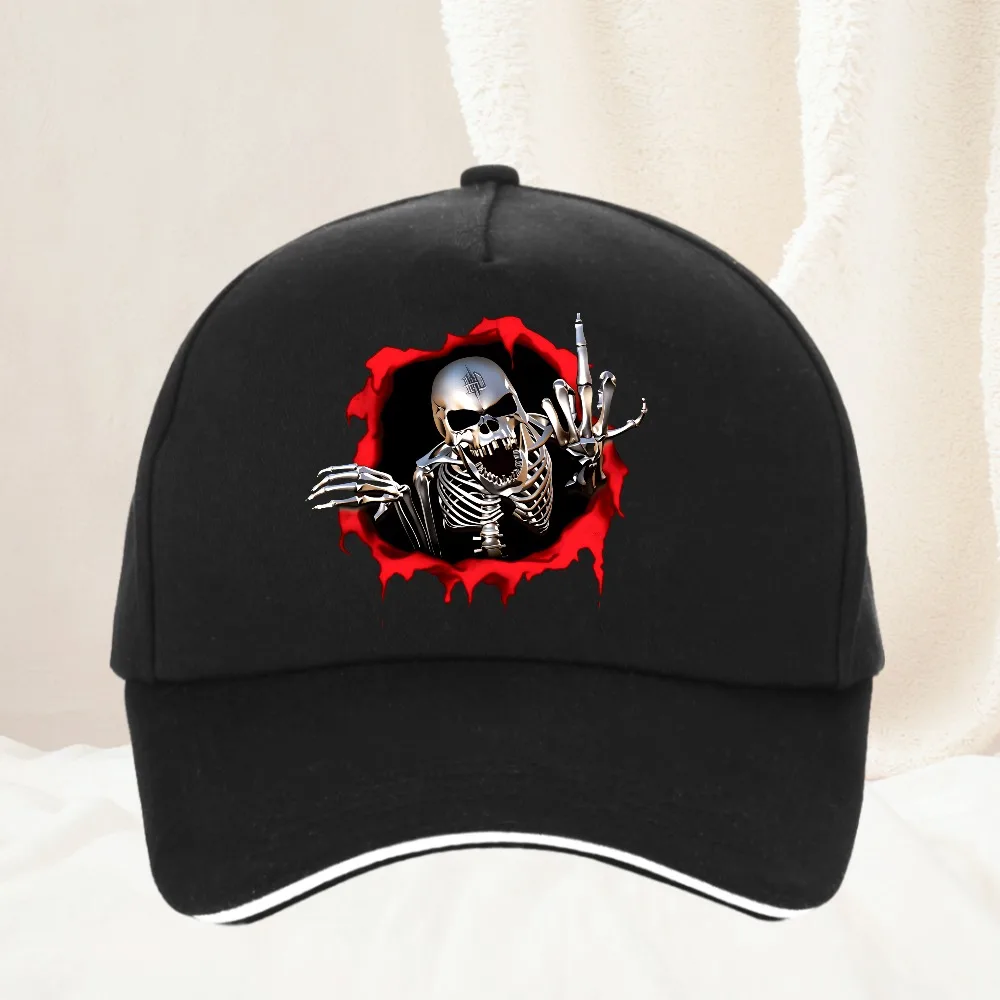 

Skeleton Skull In The Bullet Hole Creative man Baseball Cap adjustable Unisex High Quality Snapback hat Gorras