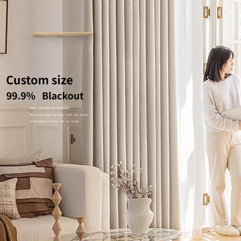 

Blackout Curtains Cotton Linen Modern Simple Living Room Bedroom Dining Thermal Insulation Sunshade Custom Size Thicken Decor