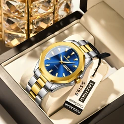 POEDAGAR Business Men's Quartz Wristwatch Week Date Stainless Steel Man Watch Waterproof Luminous Luxury Fashion Watches For Men