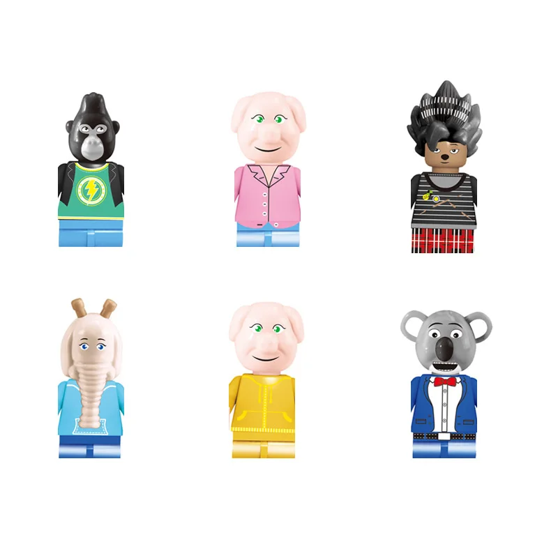 Figuras SING Personagens de Filmes Animados Meena Porquinho Elefante Rosita Buster Moon ASH Blocos de Montar Brinquedos para Crianças Presentes de Aniversário