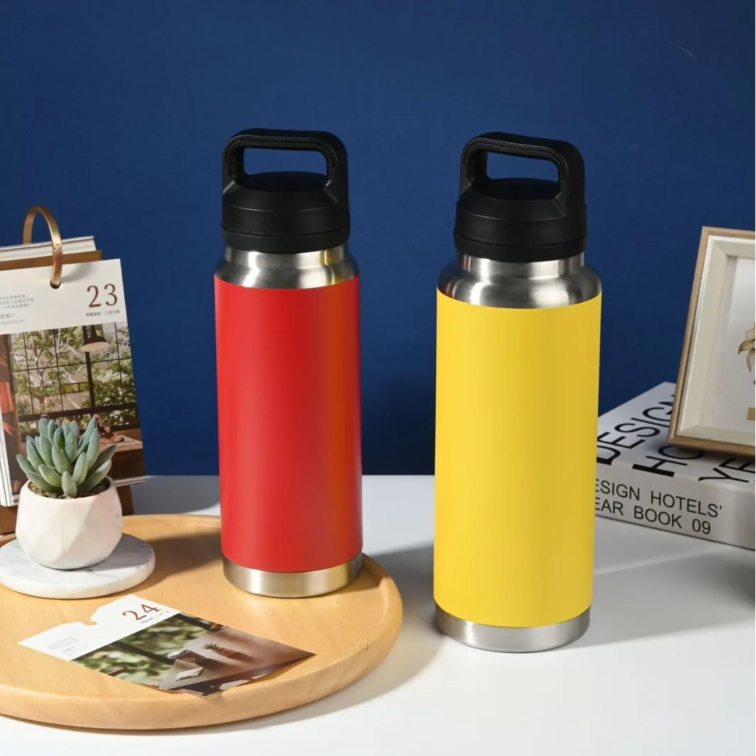 كوب ترمس مزدوج من الفولاذ المقاوم للصدأ، قارورة مفرغة رياضية محمولة بسعة كبيرة، زجاجة مياه حرارية، كوب للمشروبات