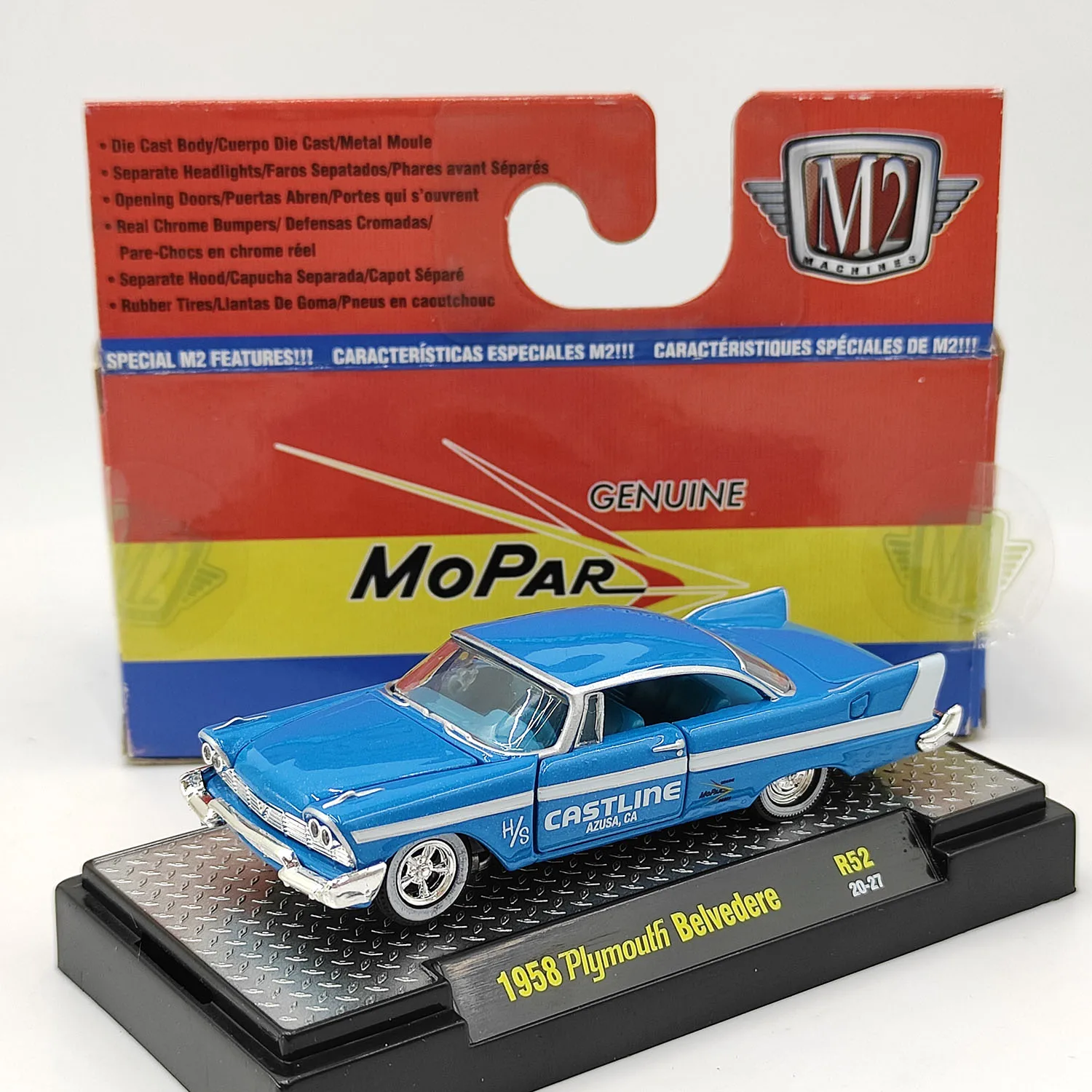 

Diecast M2 1/64 Scale 1958 Plymouth Belvedere Three-door Alloy Car Model Collectible Toy Gift Souvenir Display Ornament
