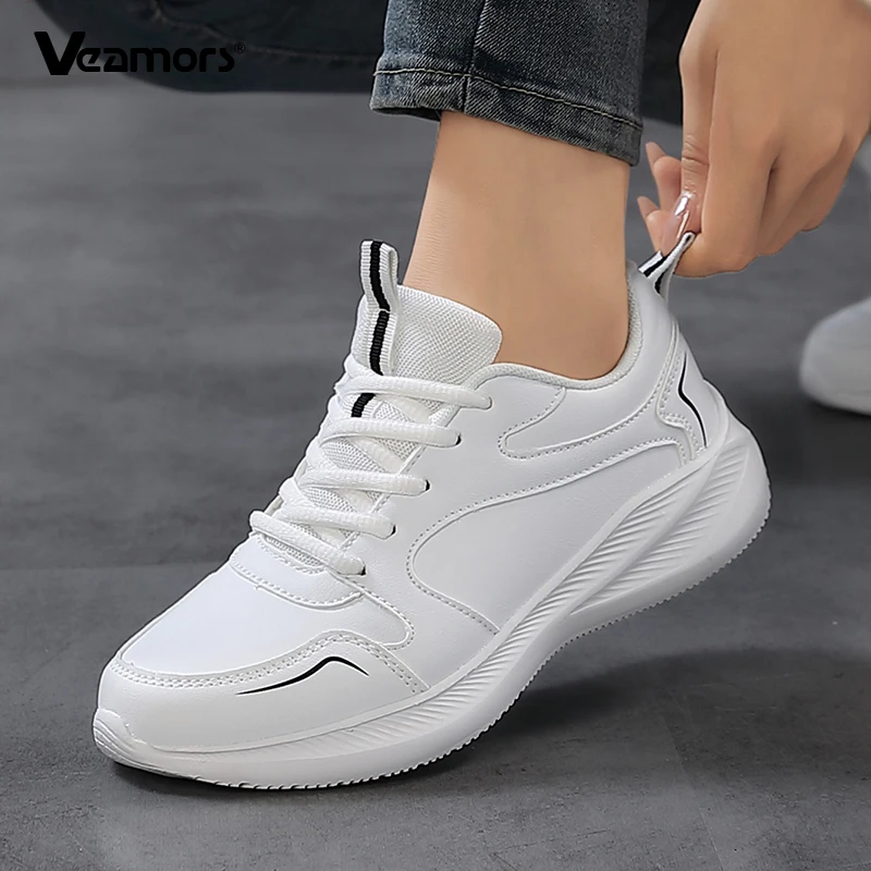 

PU Leather Women's Running Shoes Lightweight Casual Sports Shoes Waterproof Outdoor Training Sneakers for Jogging Tennis