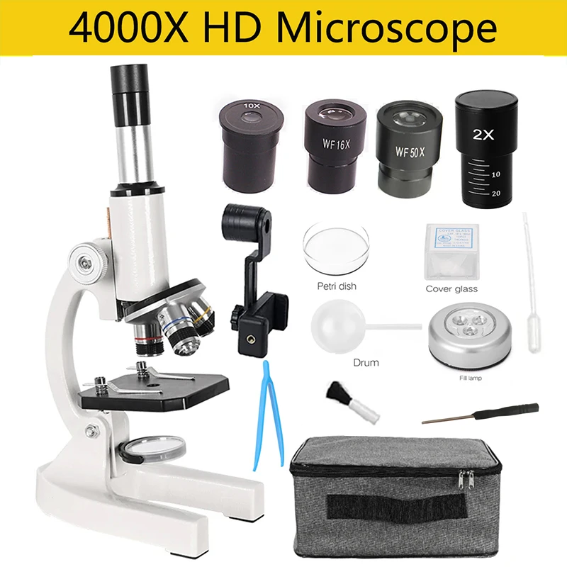 

40X-4000X High Magnification HD Professional Monocular Optical Biological Microscope Elementary School Children Science Teaching