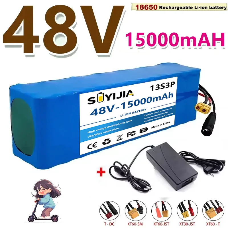 

Nouveau Pack De Batterie Lithium-Ion 48V 15Ah 2000W 13S3P DC/T Adapté Aux Moteurs 48V Avec BMS + Chargeur 54.6V