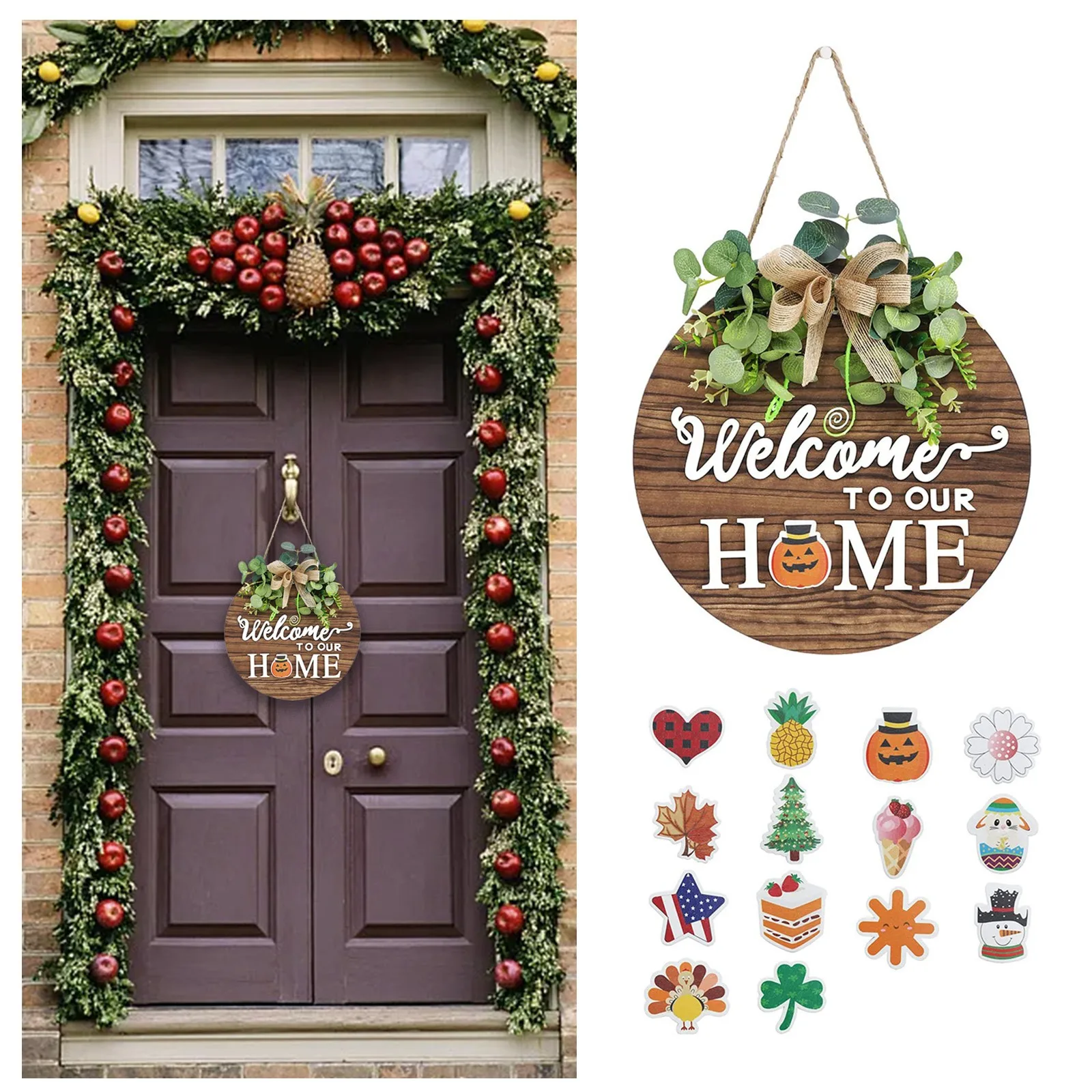 Interchangeable Seasonal Welcome Signs For Halloween Decorate The Front Door With Rustic Winter Front Door Decorations Hanging