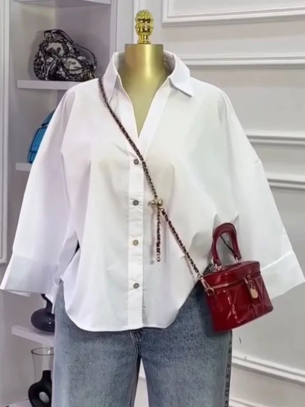 بلوزة نسائية حلوة مخططة irt فضفاضة تناسب Faionable جديدة 2026 بياقة مقلوبة من ألياف البوليستر سبعة Sve طويلة irt