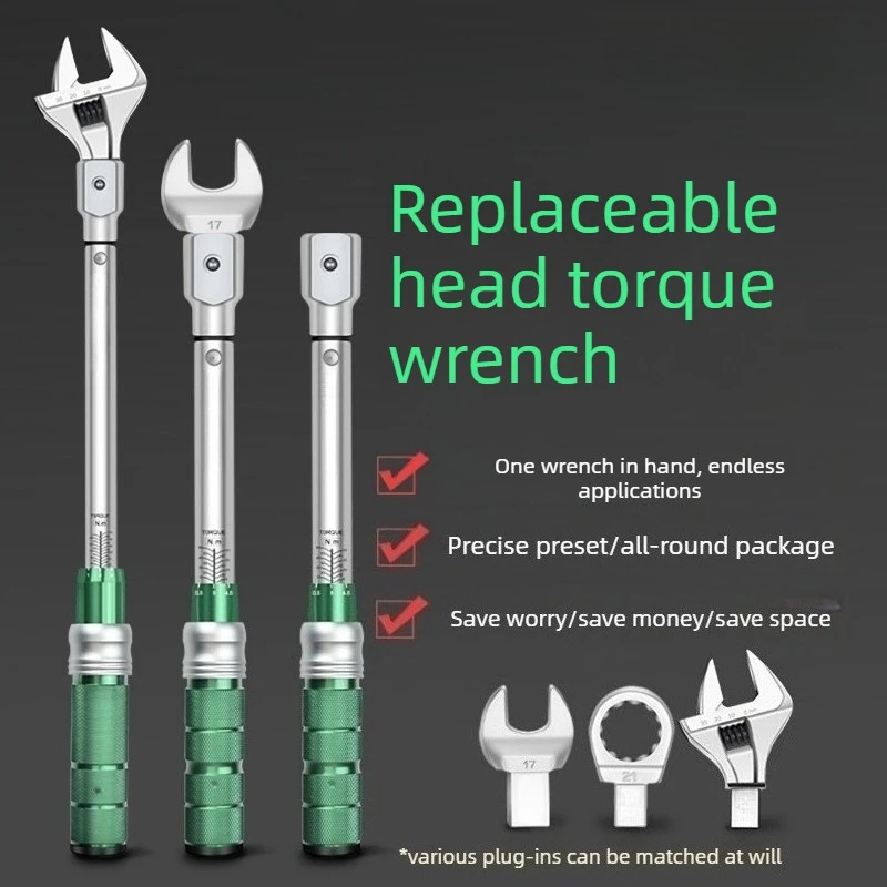 Open torque wrench, adjustable preset high-precision replaceable head torque torque kg socket movable head