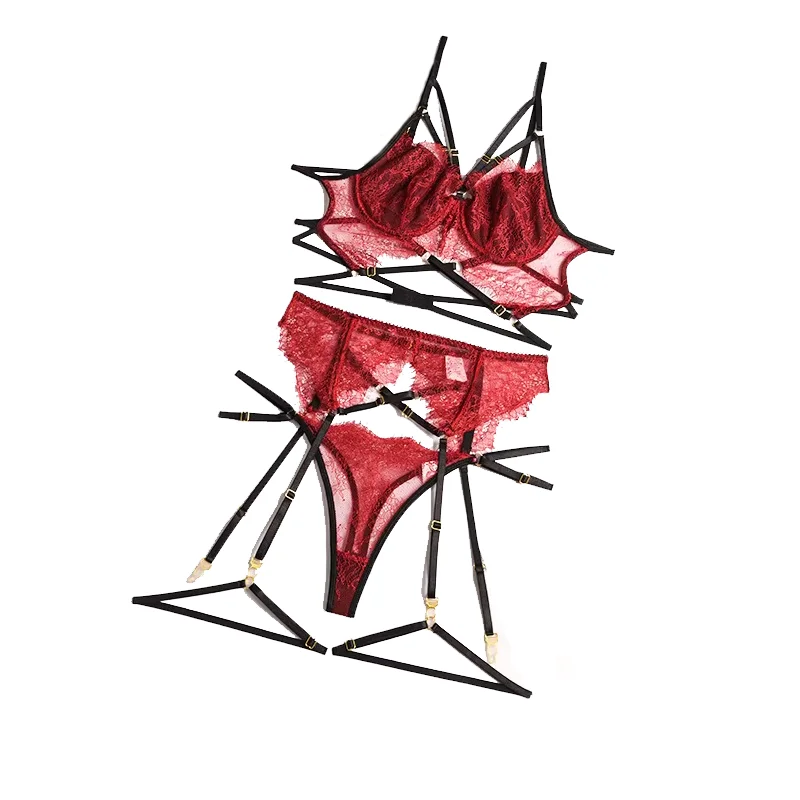 New Lace Sexy Lingerie Transparent Hot Porno Lace Erotic Underwear Bra Set And Garter Hot Erotic Sleepwear