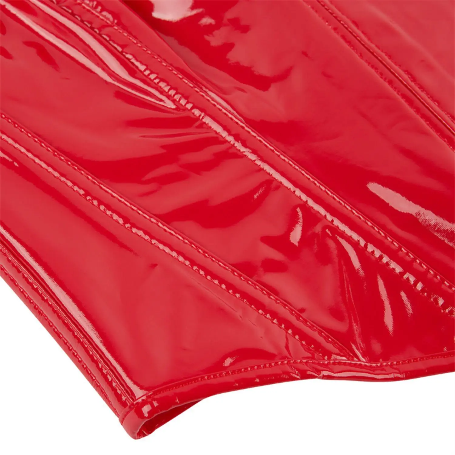 Corsé de cuero charol negro, rojo y blanco sin tirantes con diseño estructurado y cierre de cordones en la espalda para mujer