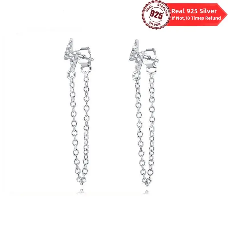 Original Real 925 Sterling Silver Lightning Zircon Earrings Hoop Eardrops For Women Wedding Party Girlfriend Birthday Gift