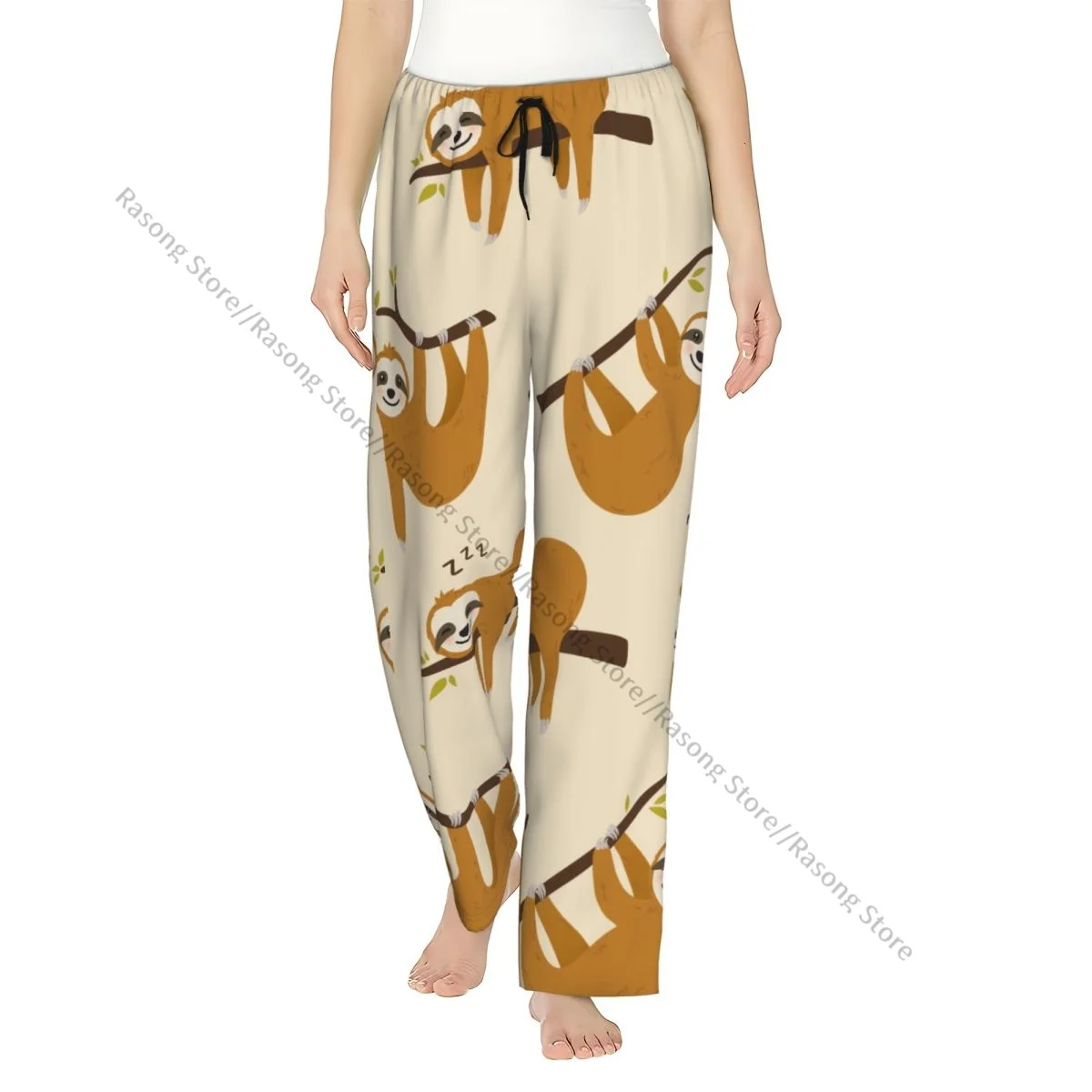 

Cozy Flannel Pajama Pants for Women Hand Drawn Sloth Hanging On The Tree Sleep Bottoms Home Loungewear