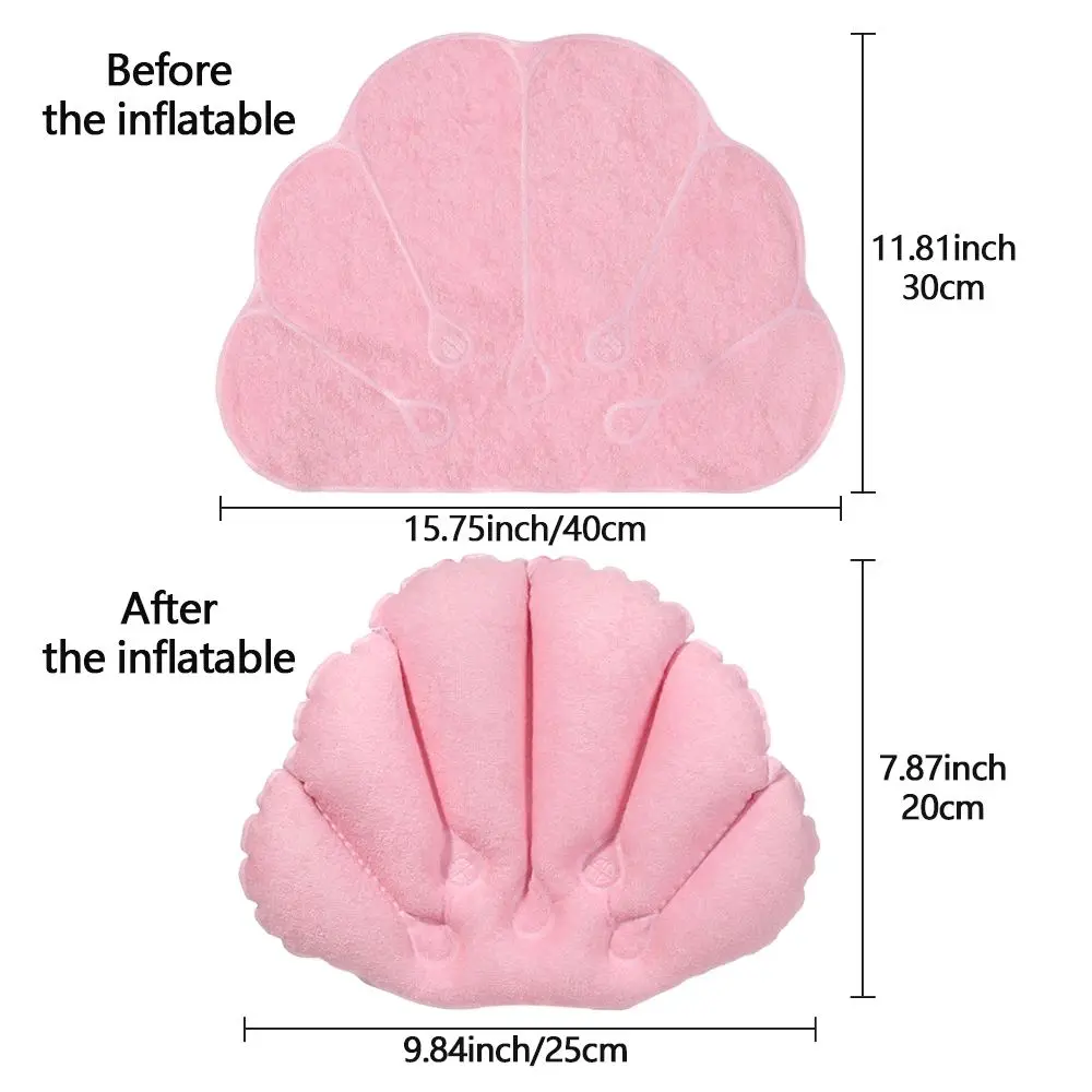 Soft Spa Neck Bath Pillow With Suction Cups Inflatable Terry Cloth Fan-shaped Neck Support Pillow Bathtub Cushion