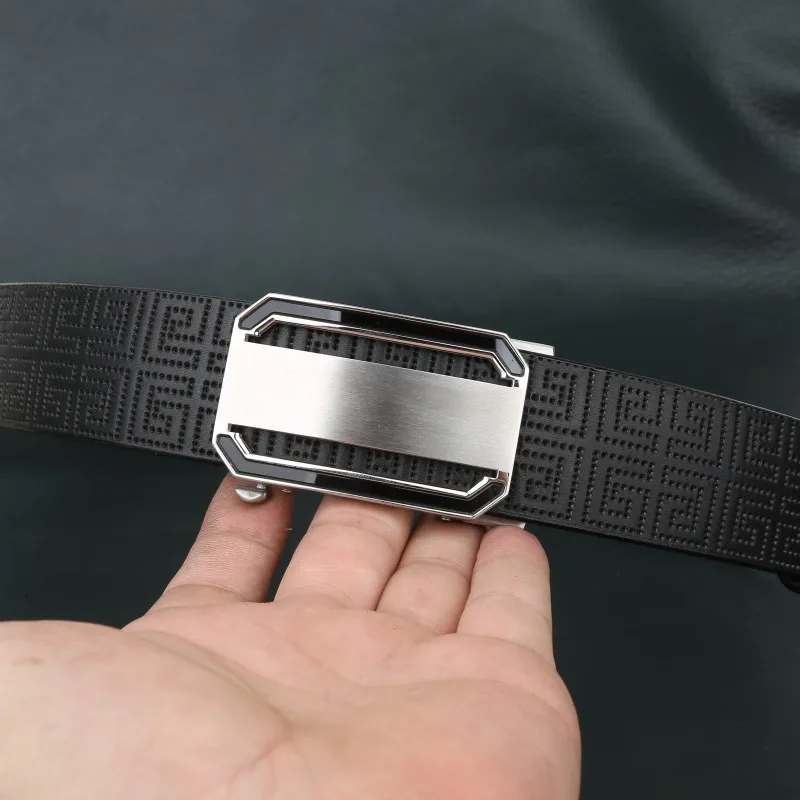 حزام جلد البقر الأصلي للرجال بإبزيم على الحدود السوداء مستورد من إيطاليا، حزام من جلد البقر بطبقة علوية، 304 من الفولاذ المقاوم للصدأ بدون أسنان #1