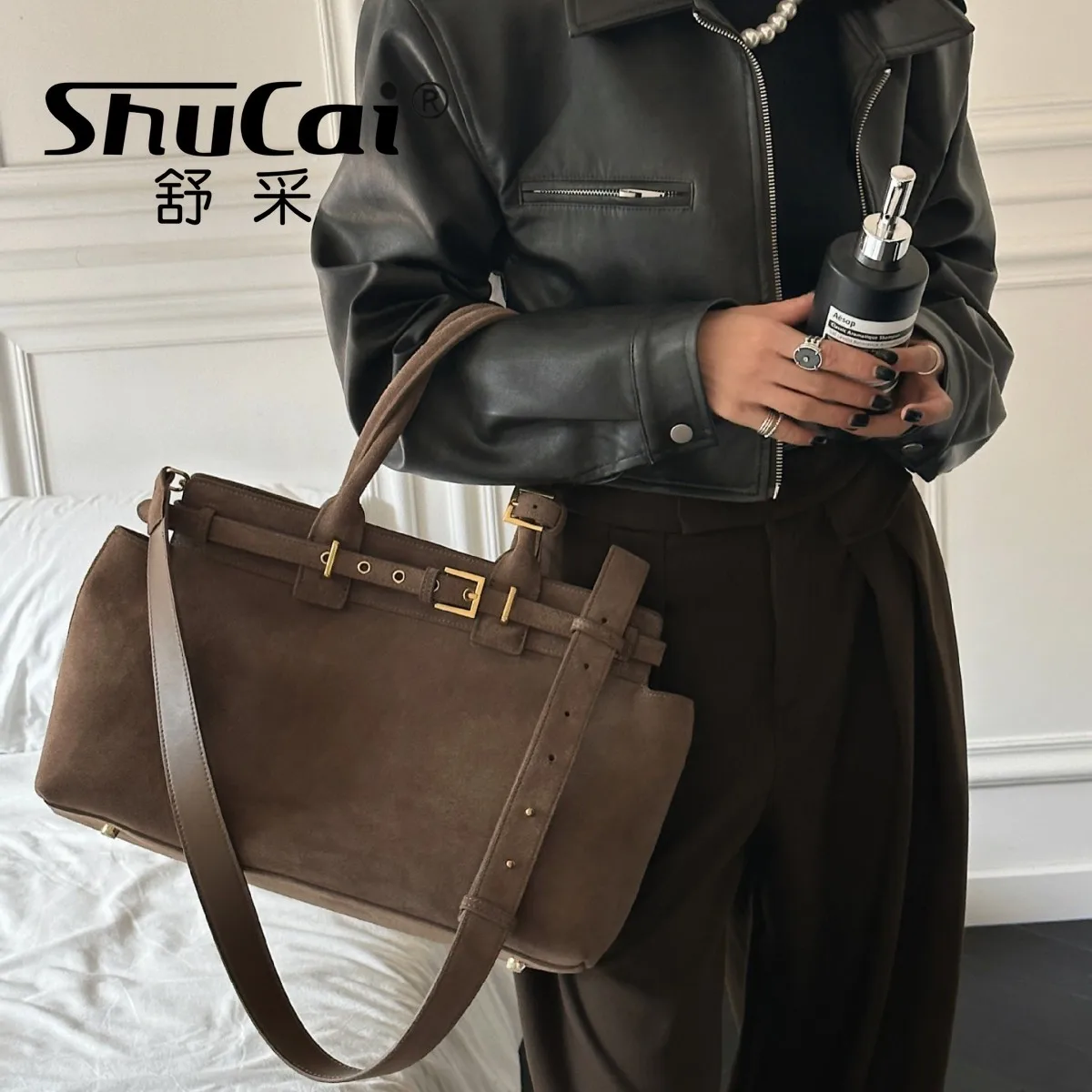 

Genuine Leatehr Cow Leather Women's Tote Bag Luxury Designer Brand Cowhide Commuter Handbag Ladies Shoulder Crossbody Bags New