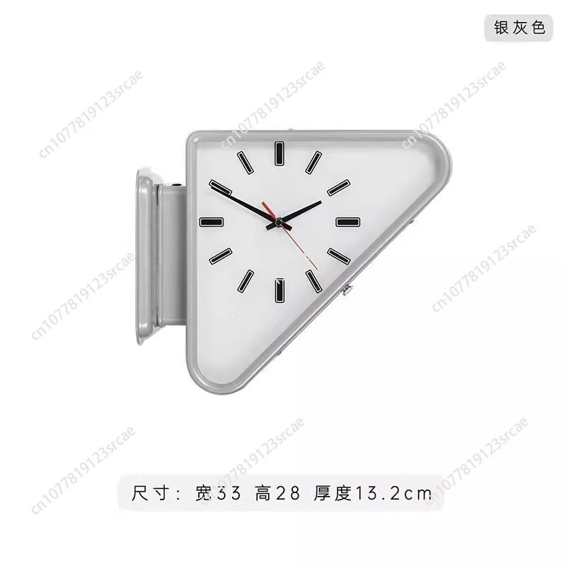 Double Sided Triangular Metal Wall Clock Silent Non Ticking Minimalist Corner Wall Decor Clock