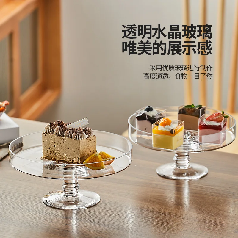 European Tall Glass Cake Cover New Chinese Restaurant Dessert Fruit Plate Buffet with Cover Dessert Cover in Store