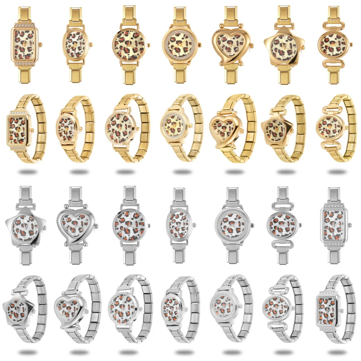 New Stainless Steel Square Round Star Heart Leopard Watch Dial Fit 9mm Italian Charm Women High Quality Bracelet Bangle Jewelry