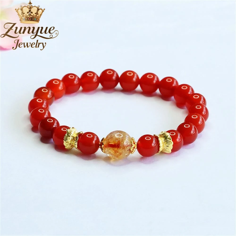

Natural Red Agate, Yellow Tower Crystal And Double Lotus Bracelet Luxury Quality Jewelry Fashion Jewelry Exquisite Elegant Gift