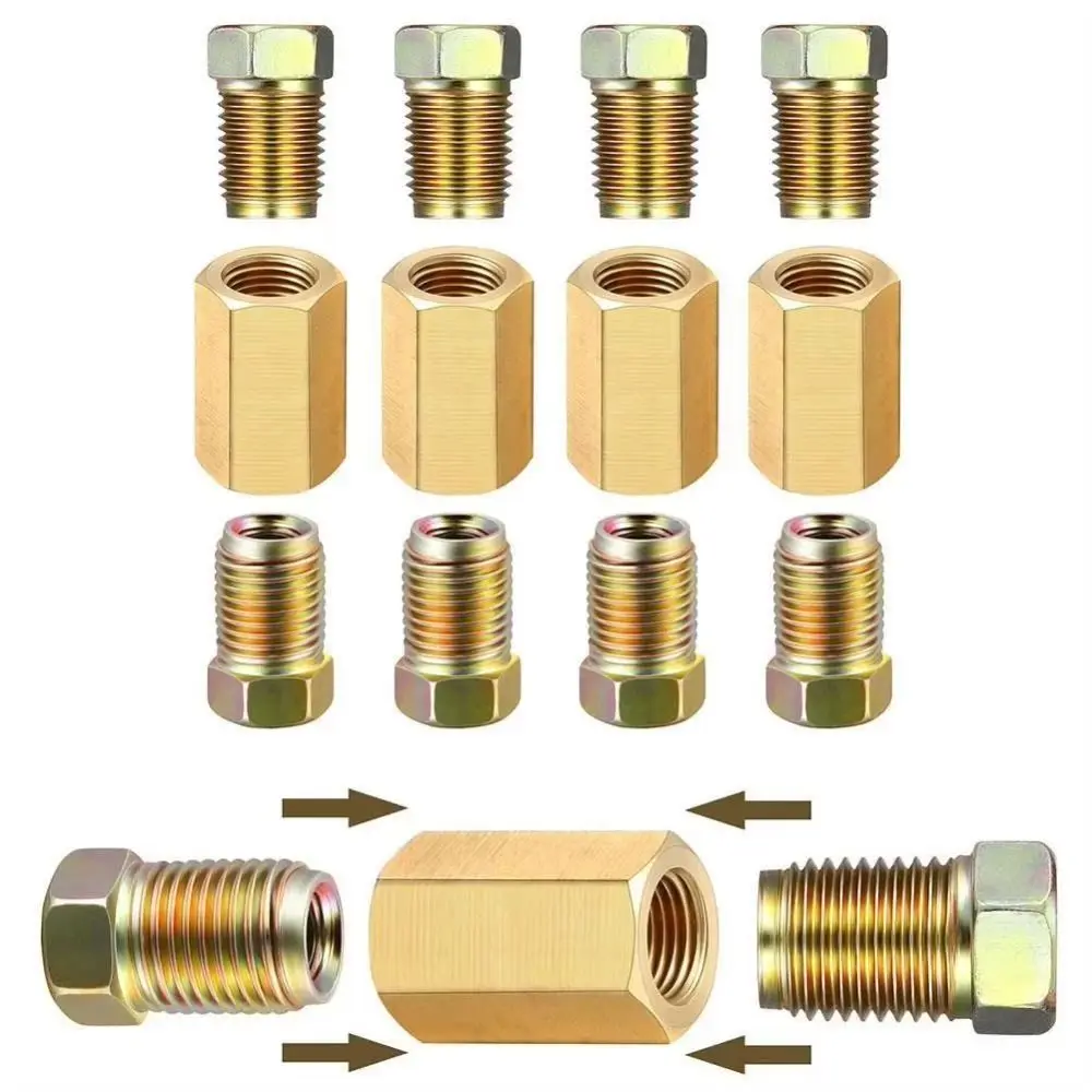 Fitting Assortment Brass Brake Line Fitting 3/8 Inch-24 Threads Hexagon Inverted Flare Fitting Brake Tube Fittings