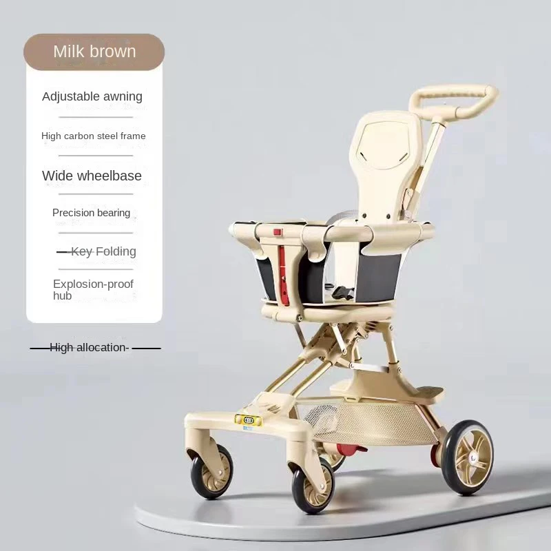 Breathable Sunscreen Baby Stroller Folding Two-way High Landscape Can Be Sitting and Lying Shockproof Four Wheel Stroller