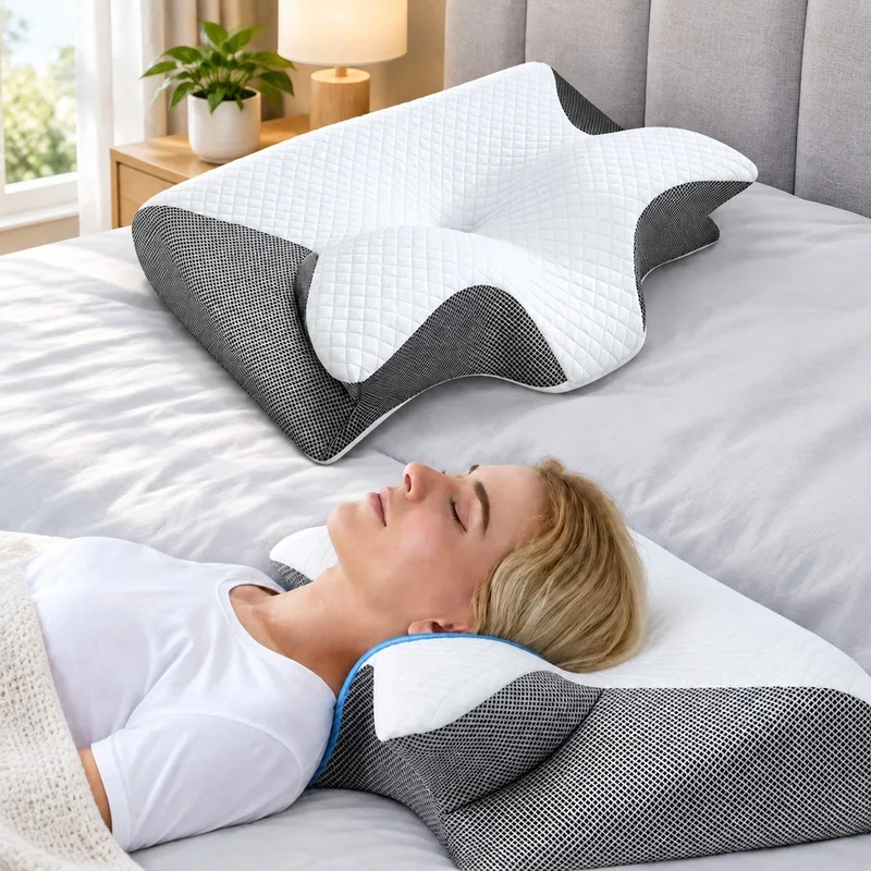 Ergonomic Cervical Support Pillow with Slow-Rebound Memory Foam for Comfortable Sleep and Neck Relief