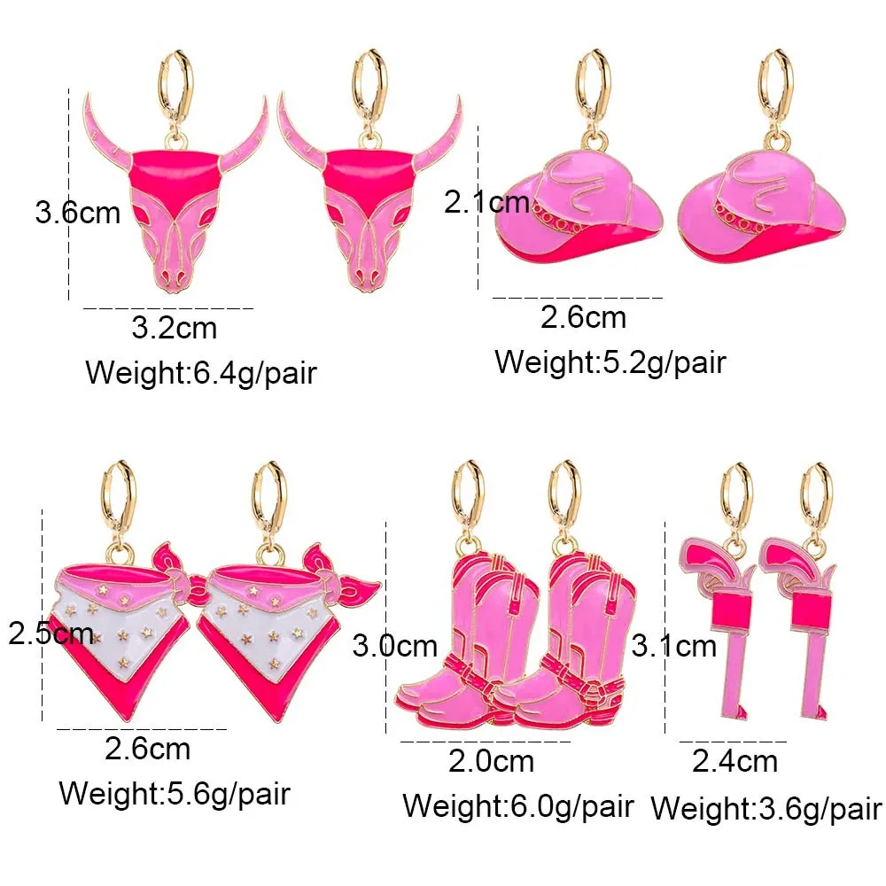 Vintage Cow Head Earrings Fashion Pink Trendy Creative Cowboy  Boots Alloy Dropping Oil Earring Jewelry for Women Gifts