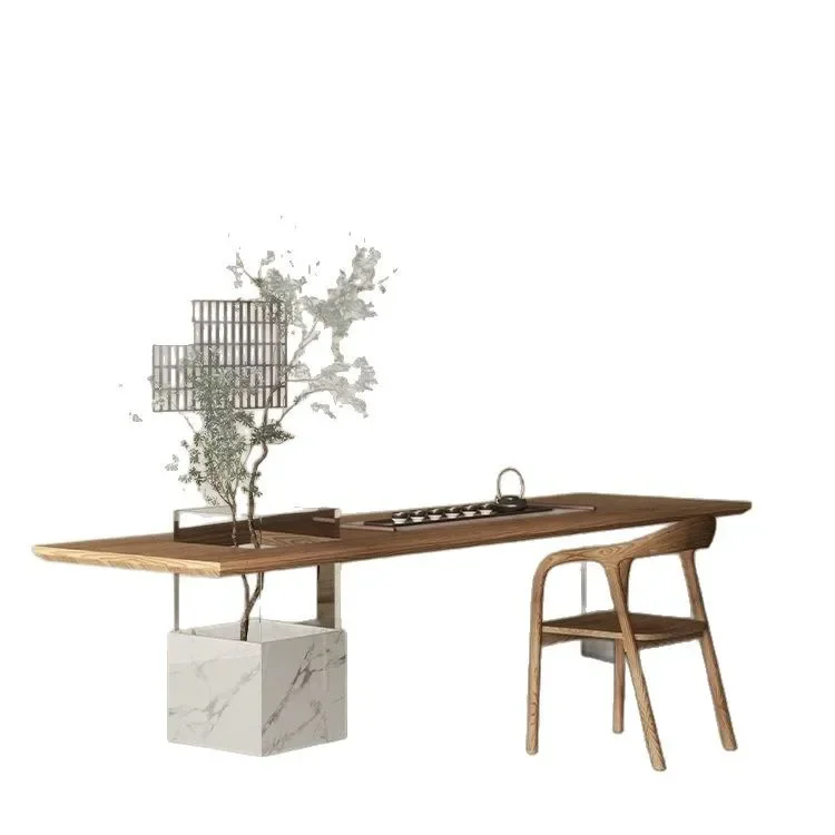 

wabi-sabi wind, living room solid wood tea table and chair combination, creative simple tea table acrylic coffee table