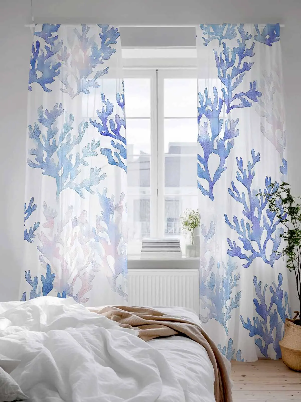 

Синие коралловые морские растения, тюлевые прозрачные шторы для гостиной, спальни, кухни, украшения, вуаль, шторы из органзы