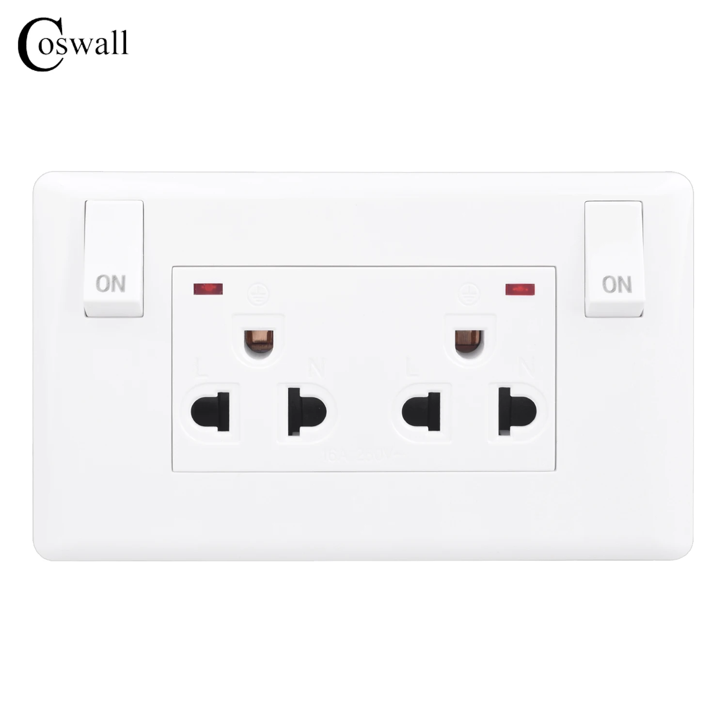 

Двойная розетка Coswall 16A 250V в США/Аиланде с переключателем управления и красным светодиодным индикатором, с безопасными закругленными углами