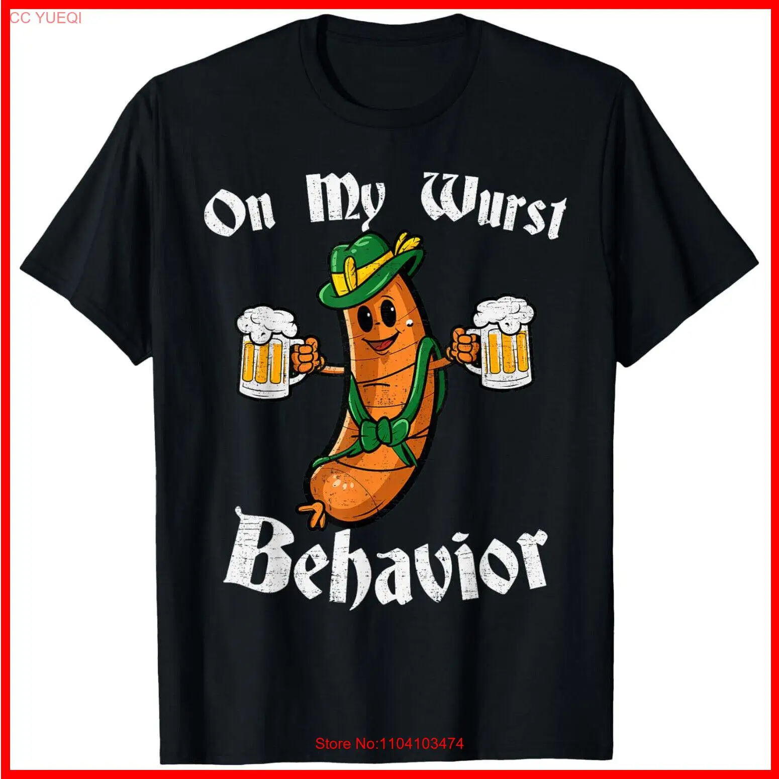 On My Wurst Behavior Funny Bratwurst German Oktoberfest Black Cotton T-Shirt