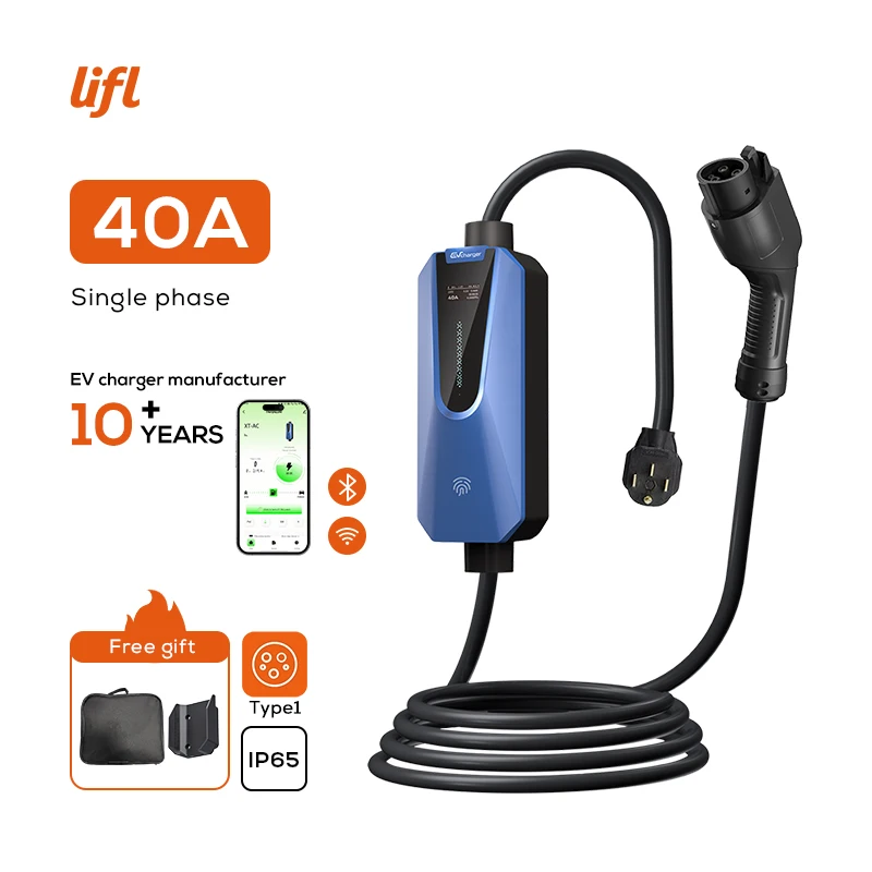 

Lifl Blue 7KW 32A Portable Electric Vehicle Charger Type 1 WiFi 2.4GHz Bluetooth Household Fast Charging Car Accessory
