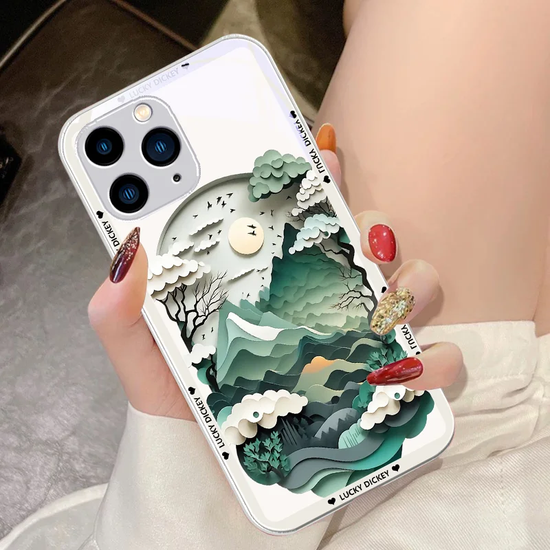 Schilderachtige Sneeuwberg Voor Iphone 15 Pro 14 13 12 Mini 11 Xs Max Xr 7 8 Plu Se 2020 2022 Zwart Gehard Glazen Telefoonhoesje