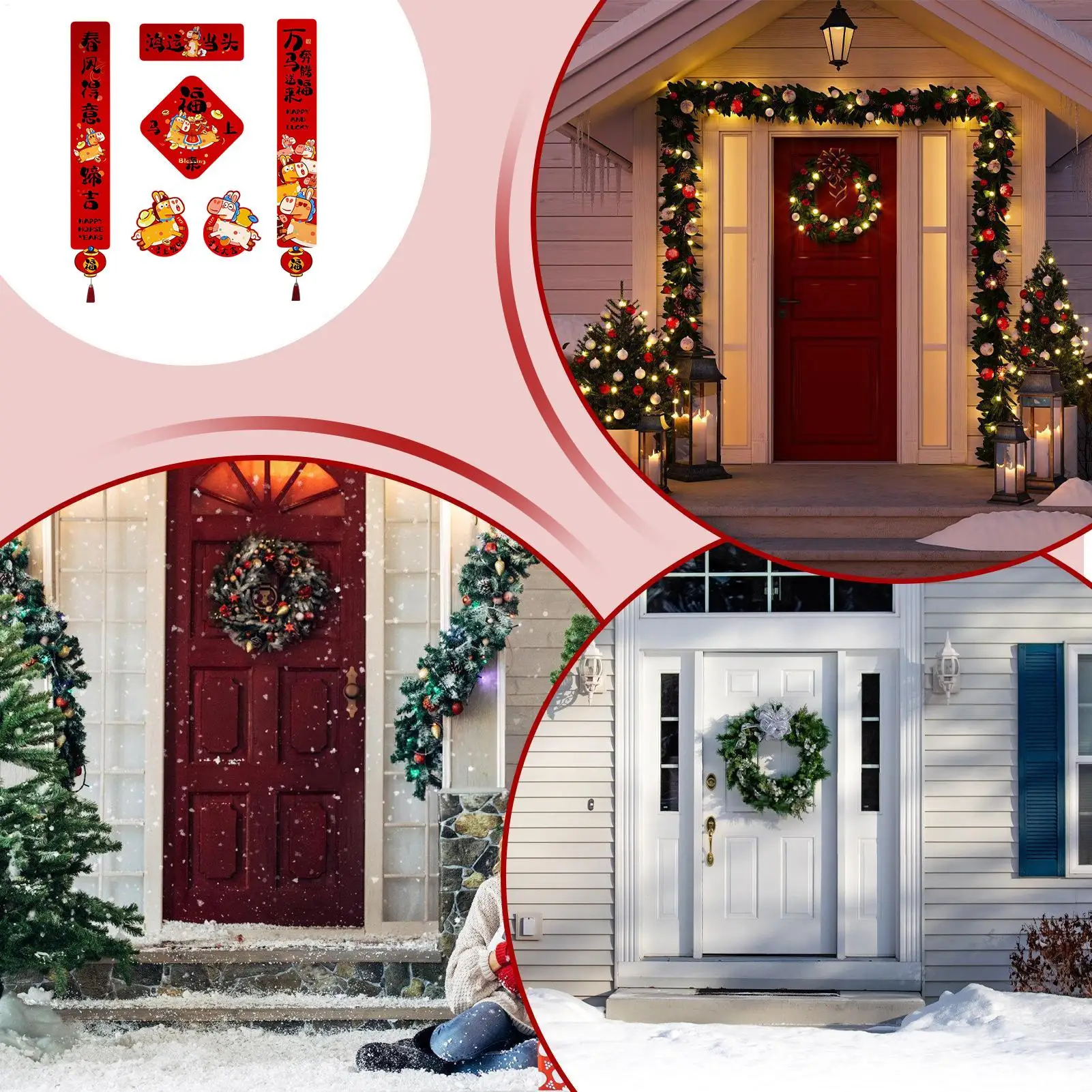 Decorazioni per porte di Capodanno cinese 2026 Ornamenti per distici di benedizione Decorazioni per distici di Capodanno cinese 2026 per interni ed esterni