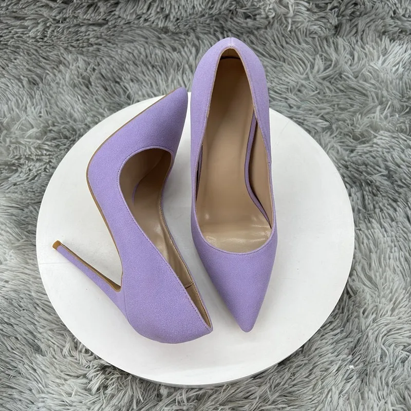 Spring New Pointed High Heels Versatile Blue Suede Fine Custom Shoes for Women Sexy Shallow Mouth 12cm Large