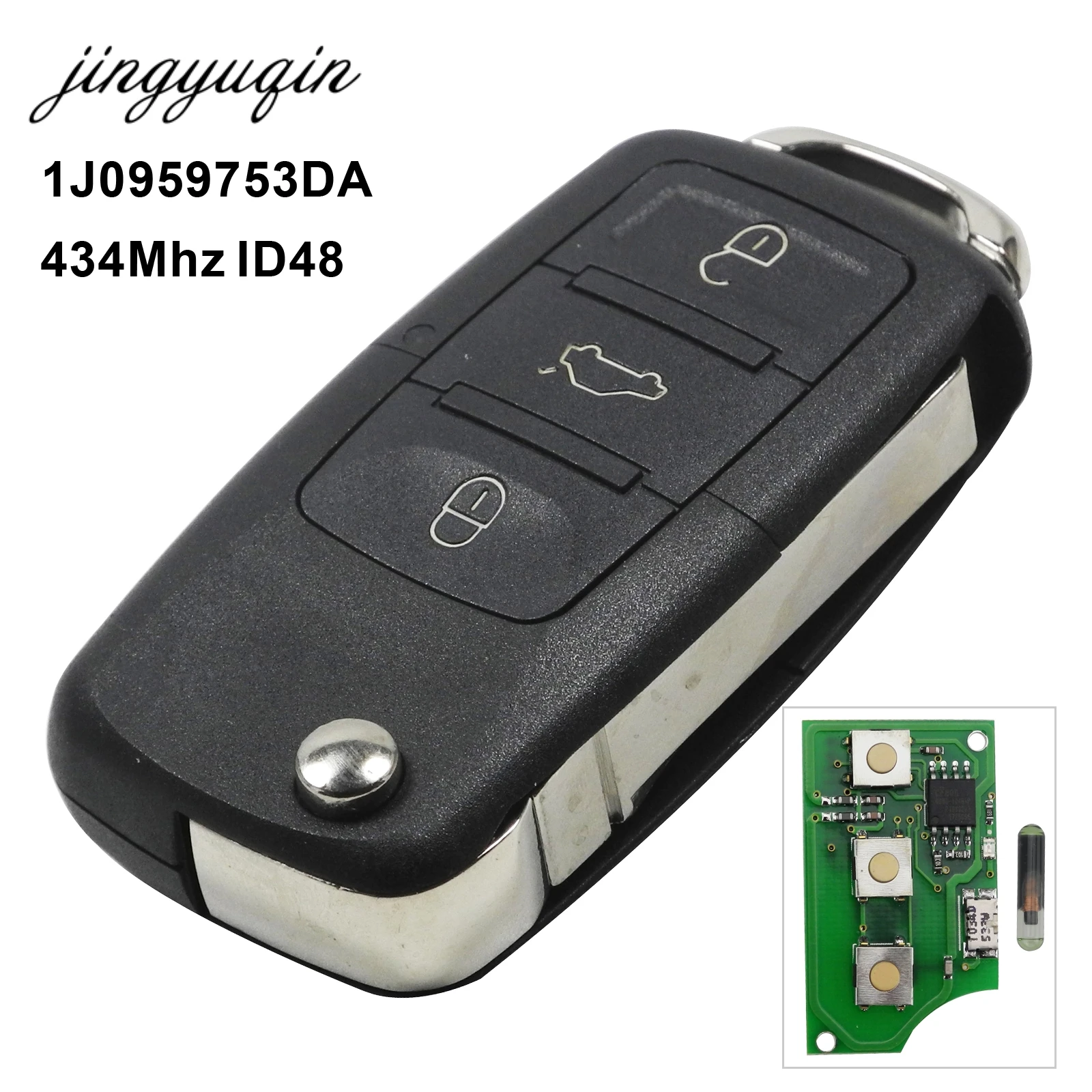 jingyuqin 10X Car Remote Key ID48 for 1J0959753 DA /AH /G for Caddy EOS Jetta Sirocco Tiguantouran Passat Bora Polo Golf Beetle