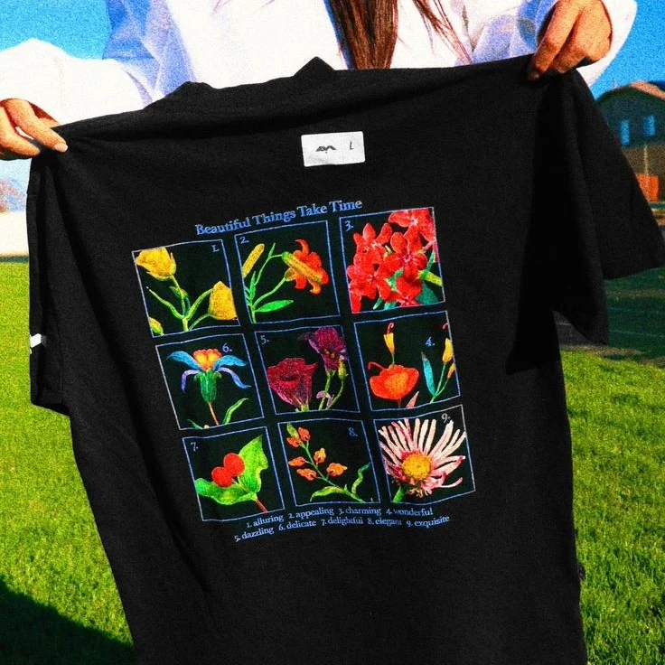 American Retro Floral Specimen Lazy Style Men's Short Sleeve T-shirt Breathable Cotton Comfortable Summer Fashion Tee