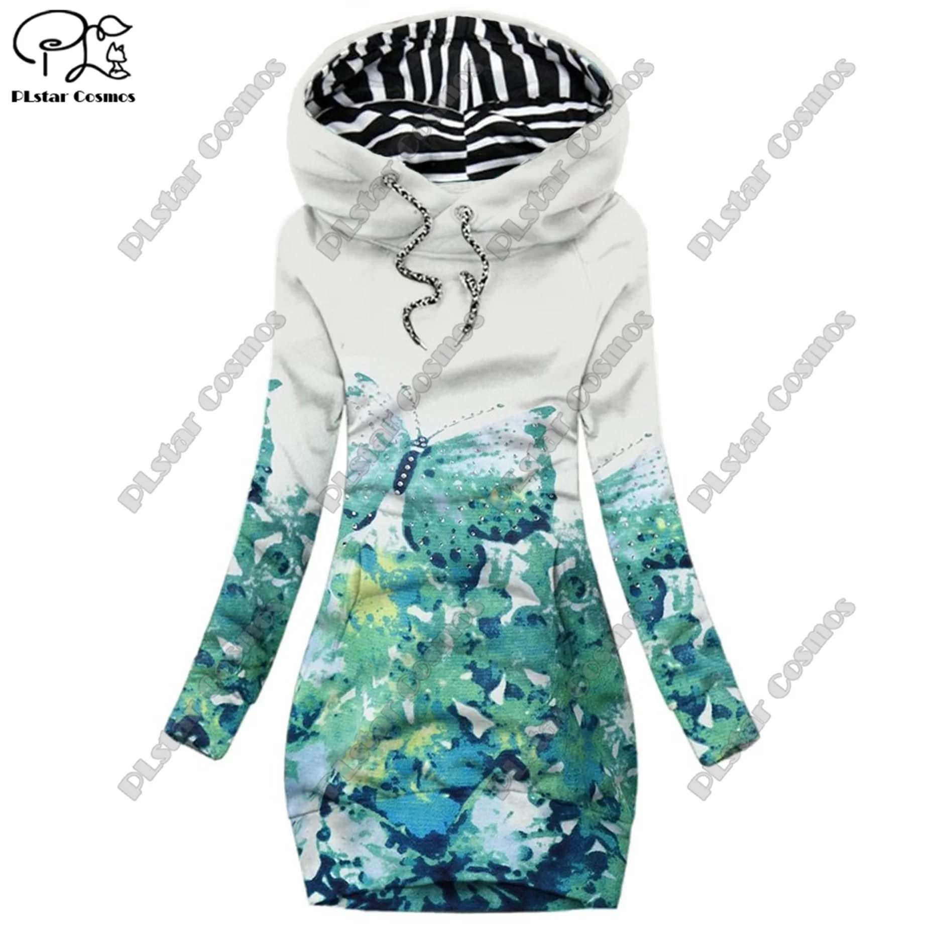 PLstar Cosmos 3D printed women's long sweatshirt dress floral butterfly snowflake pattern casual slimming series  X1