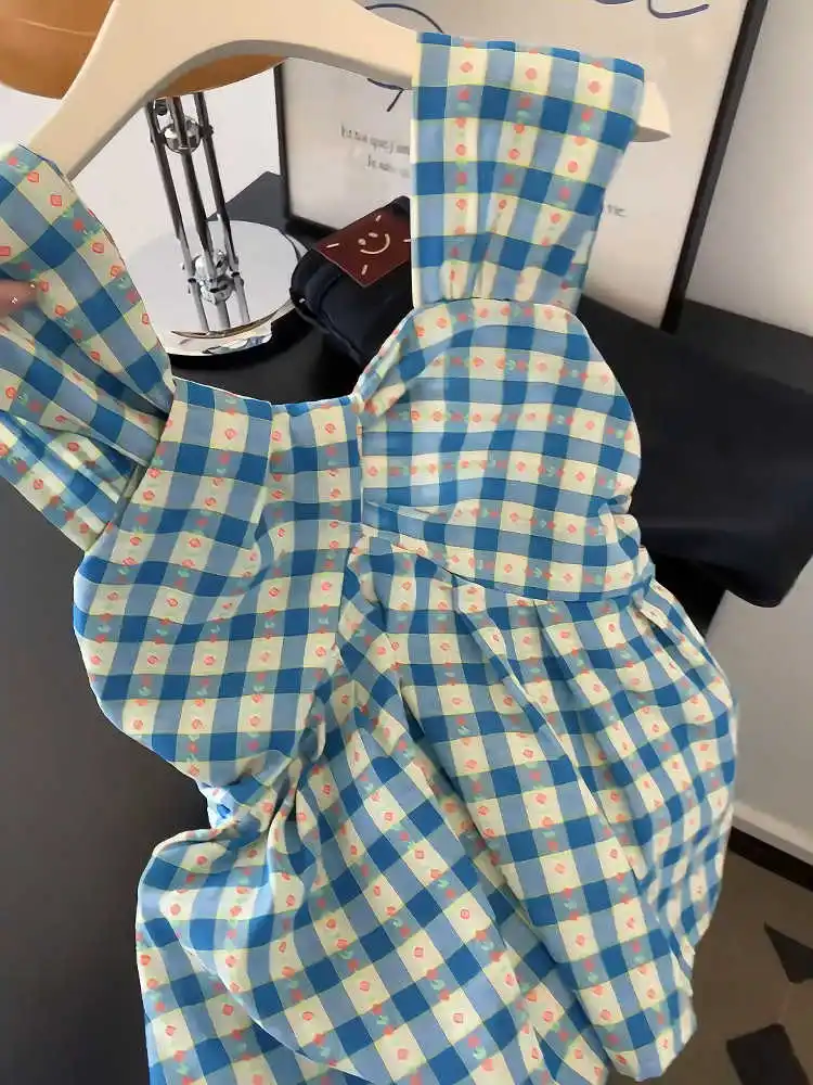 Urlaubsstil Sommer Blumenmuster Neckholder Übergröße Rückenfrei Slimfit Weste Tops Vintage All Match Pullover Kurzarm