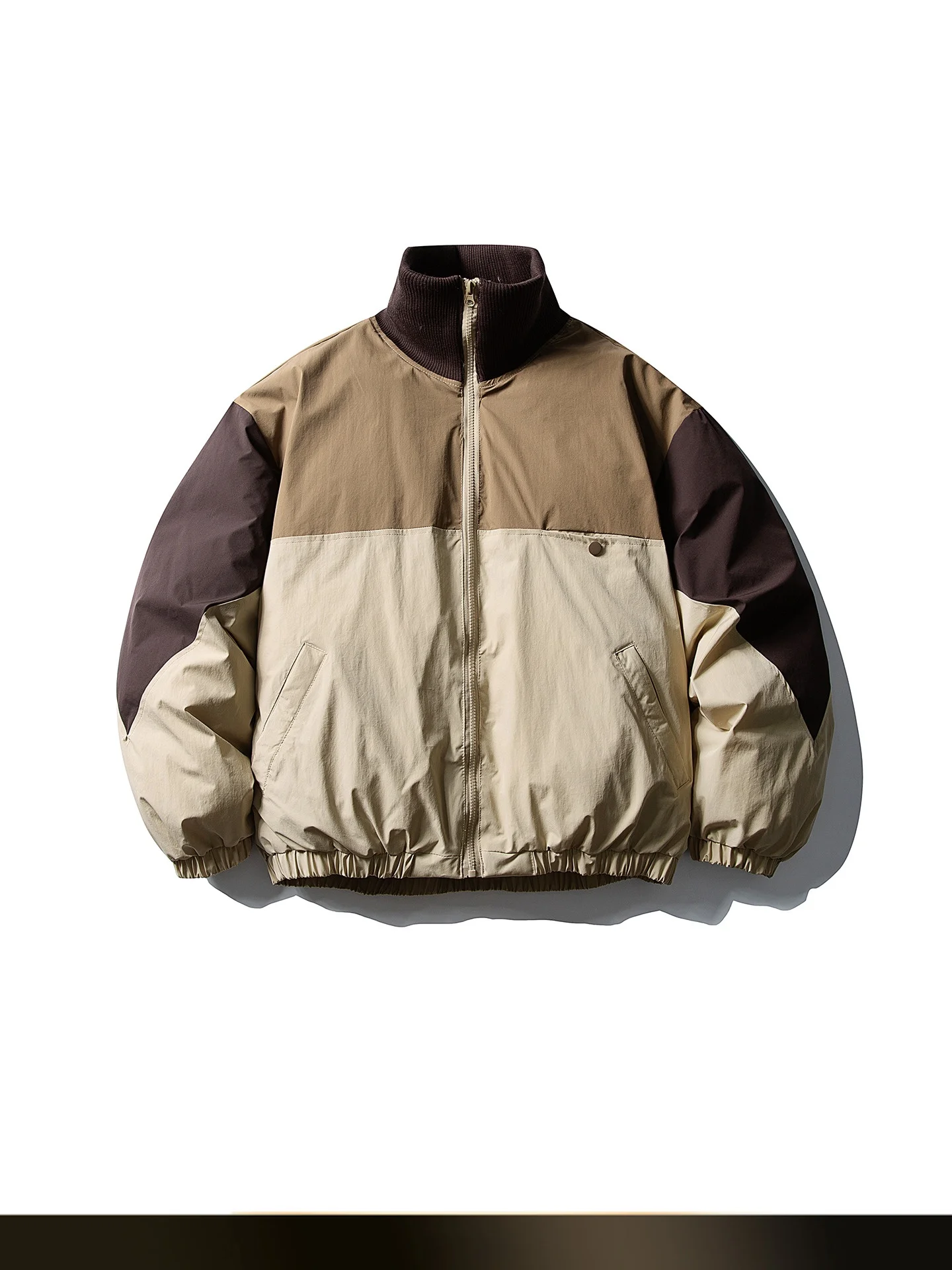 

Retro Contrast Color Blo Loose Fit Thiened Cotton Jaet with Zipper for Couples Youth Casual Sle Stand Collar Coat