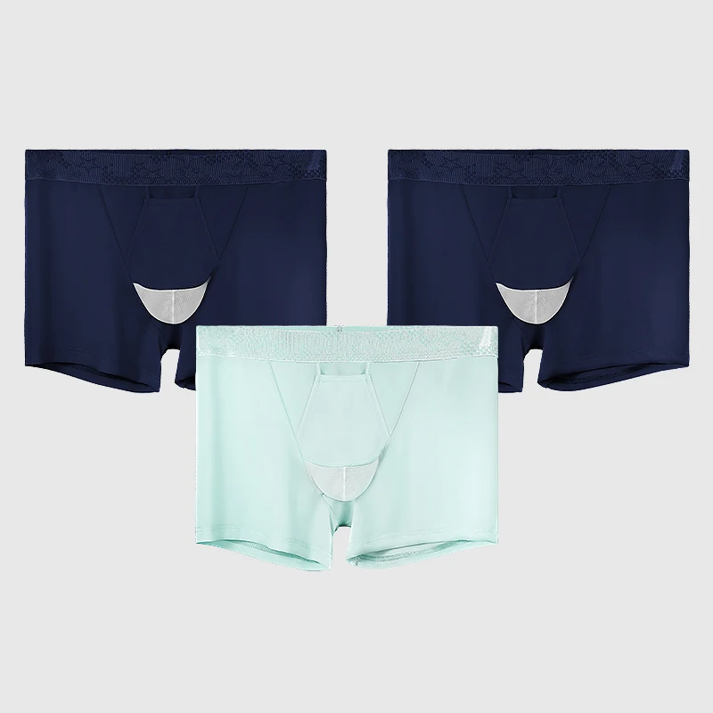 

3PCS Gun-bullet separated ice silk underwear for men in summer, thin for men, varicocele scrotal support, flat Angle pants
