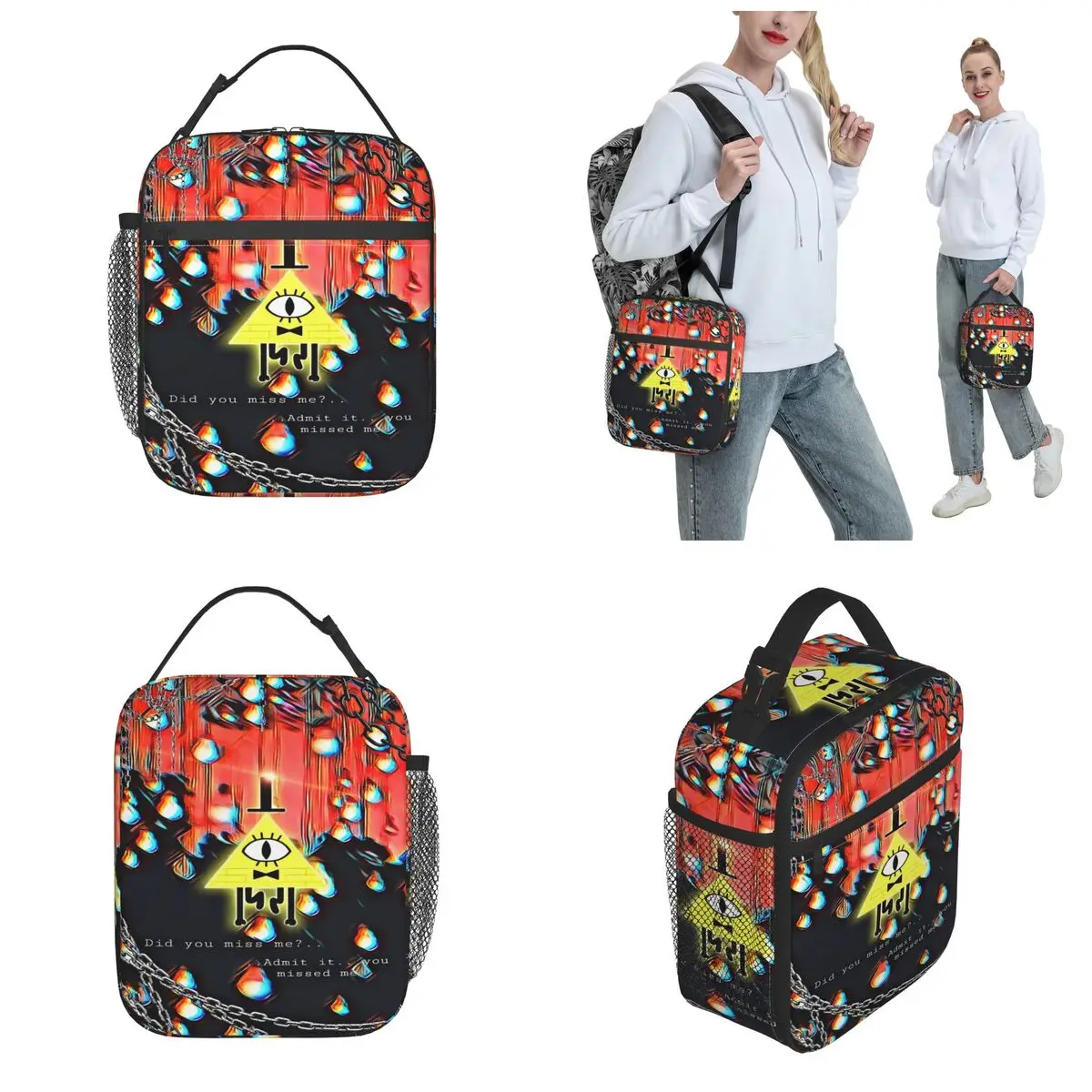 Gravity Falls Bill Cipher Thermal Insulated Lunch Bags for Work Portable Food Bag Container Cooler Thermal Lunch Boxes