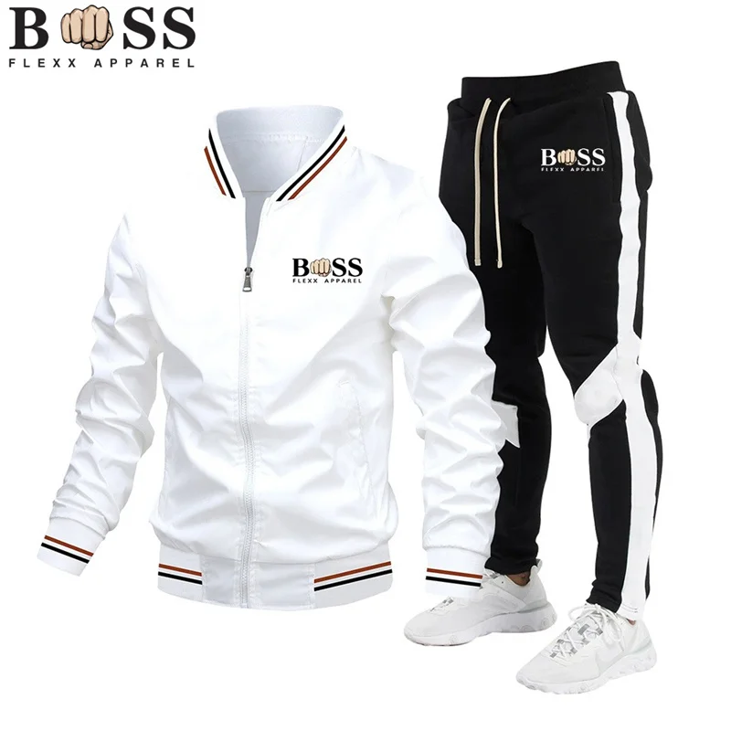 BSS FLEX APPAREL-Conjunto de chaqueta informal de alta calidad para hombre, pantalones empalmados, chaqueta a prueba de viento con cuello levantado