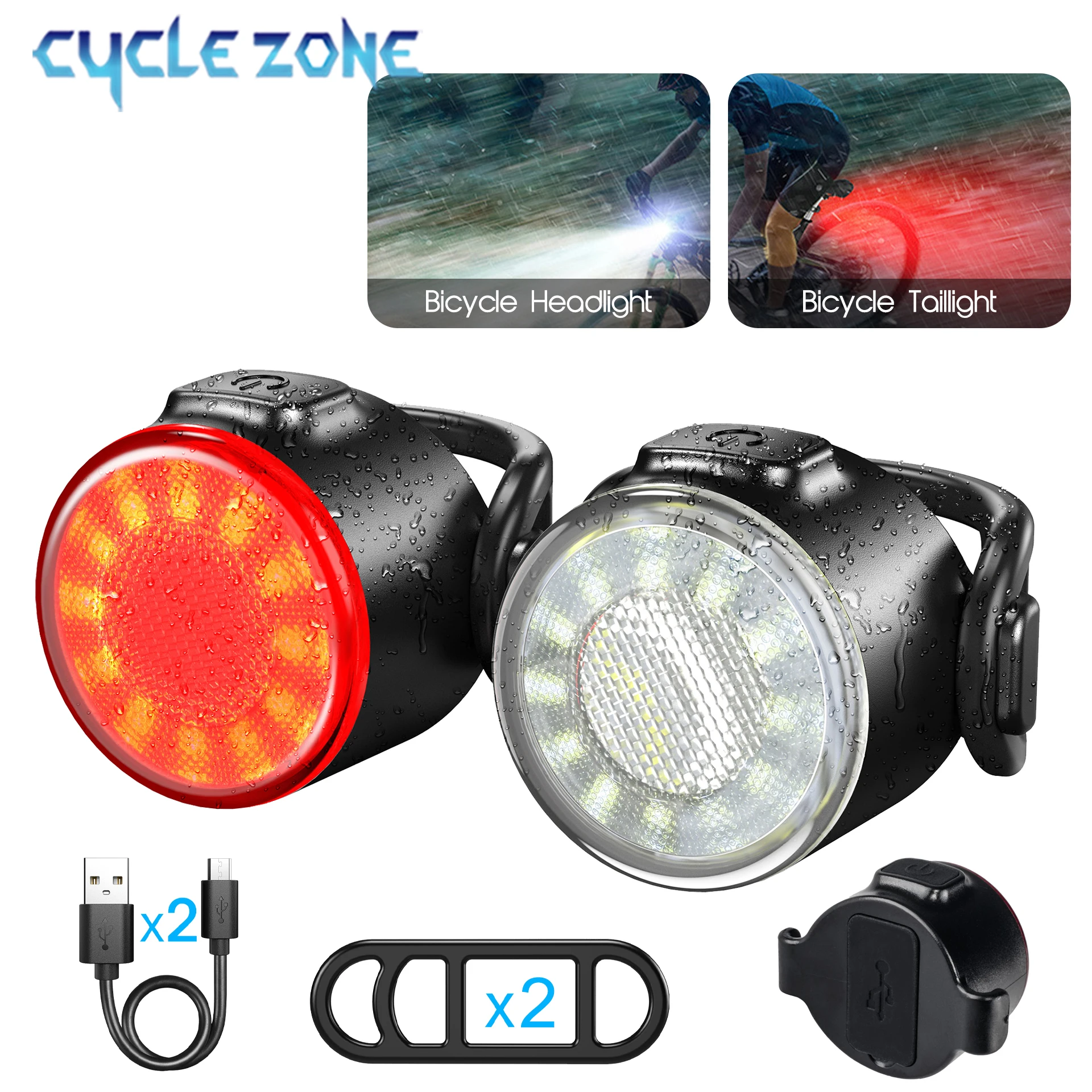 Set di luci posteriori anteriori per bici 6 modalità di illuminazione faro luminoso per bici Set di fanali posteriori di avvertimento di ricarica USB per la sicurezza della guida notturna