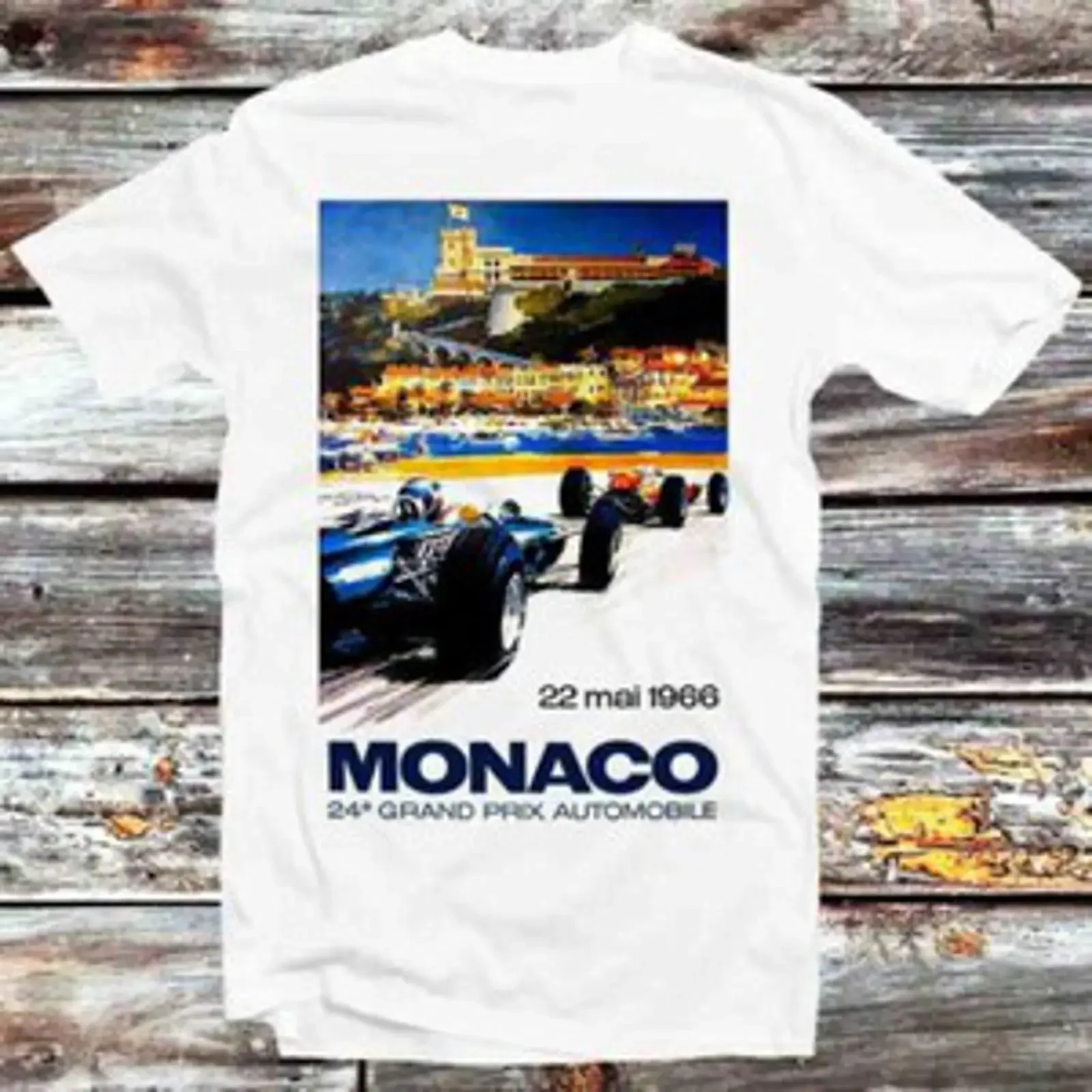 Monaco Grand Prix Rennen 1966 Autorennen T Shirt B1398 vintage Washed Stylish Unisex homme Stretched Slightly
