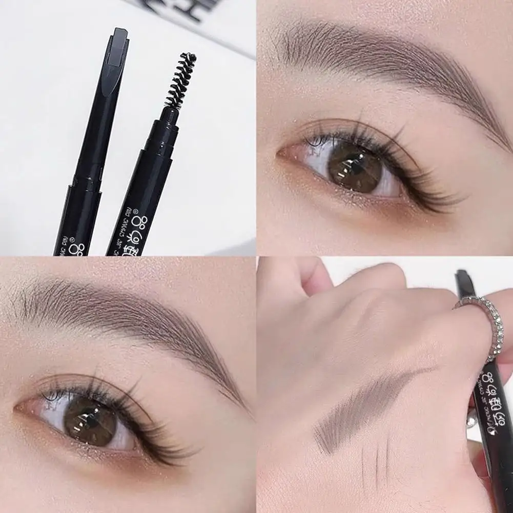 3 Farben natürliches Make-up Doppelköpfe automatischer Augenbrauenstift wasserdicht langlebig Easy Ware Augenbrauenstift mit Augenbrauenpinsel