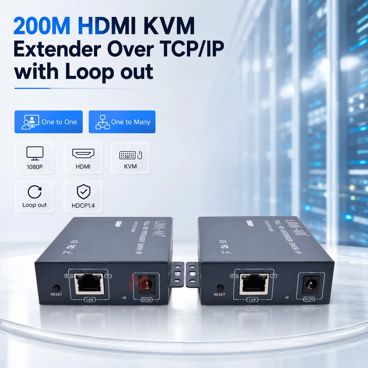 

200M HDMI KVM Extender Full HD with Loop out Point to Multi Point via TCP/IP Network RJ45 with USB Keyboard Mouse