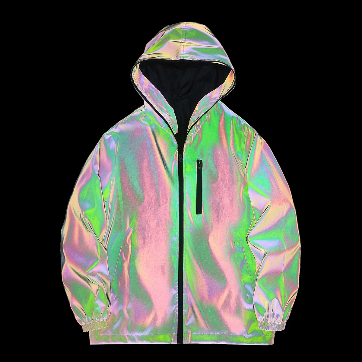 

Colorful Reflective Jacket Men Woman Fashion Outdoor Hooded Windproof Safety Cycling Jogger Coats Hip Hop Performance Streetwear