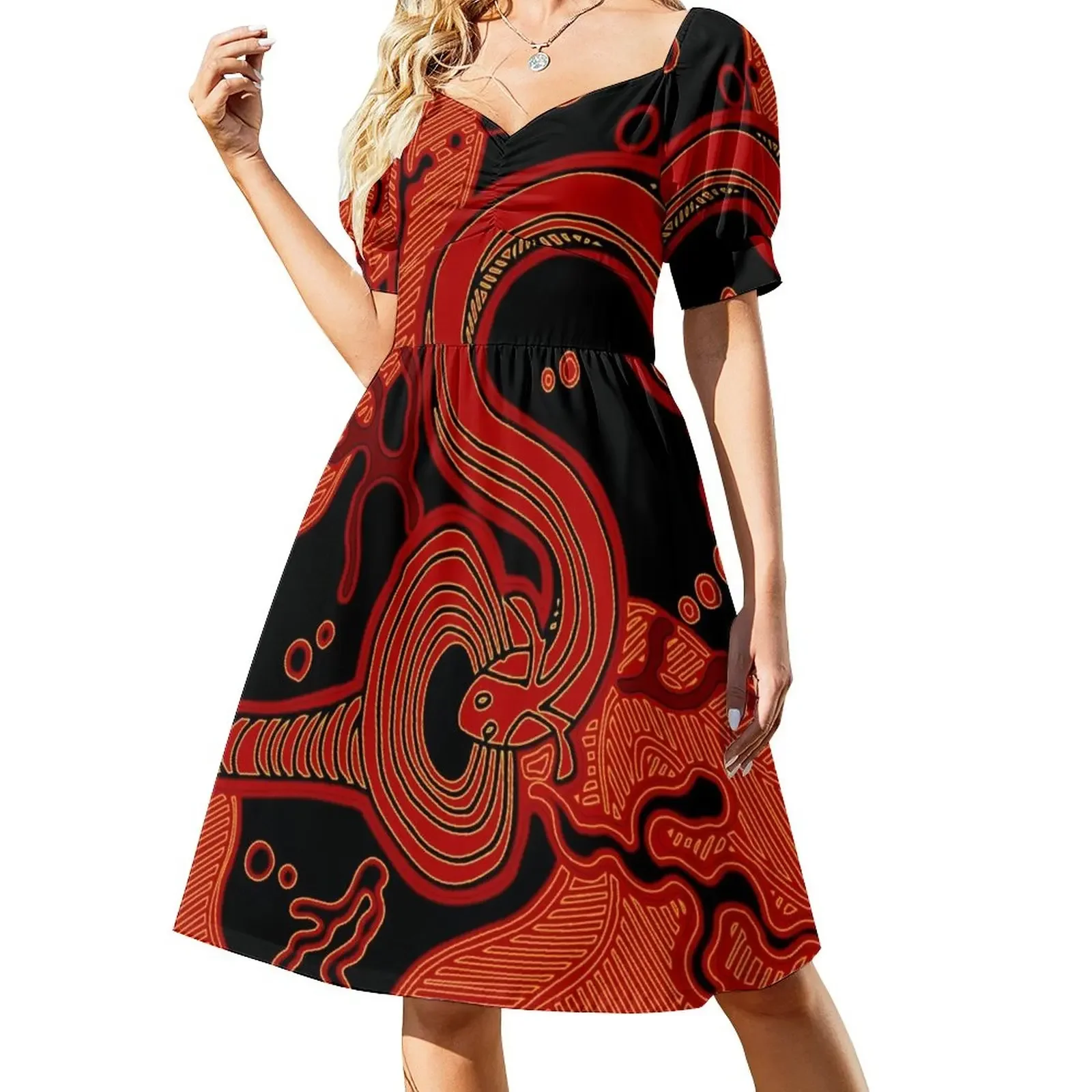 

Aboriginal Art - Eel trap Short-Sleeved Dress dress dresses birthday dress elegant chic wedding evening dresses