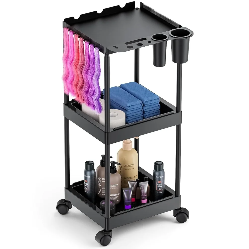 

Salon Tray Cart w/Storage Platform &Hair Separator Stand, Multi-Function 3 Tier Salon Tray for Hairstylist Tool Storage Trolley